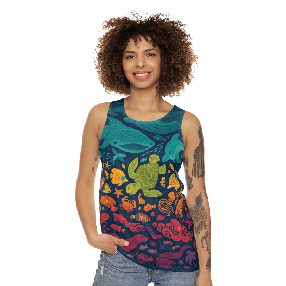 Colorful aquatic spectrum unisex tank top - women