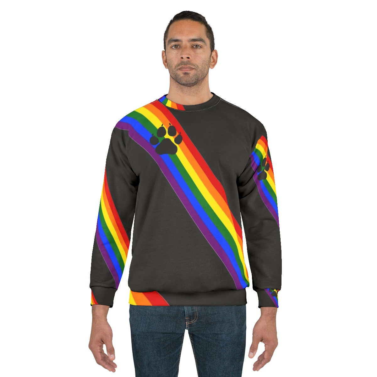 Colorful rainbow sweatshirt with puppy sash design for LGBTQ+ pride - men