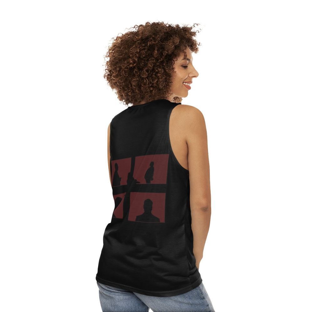 Hitchcock Unisex Tank Top with Alfred Hitchcock Thriller Artwork - women back