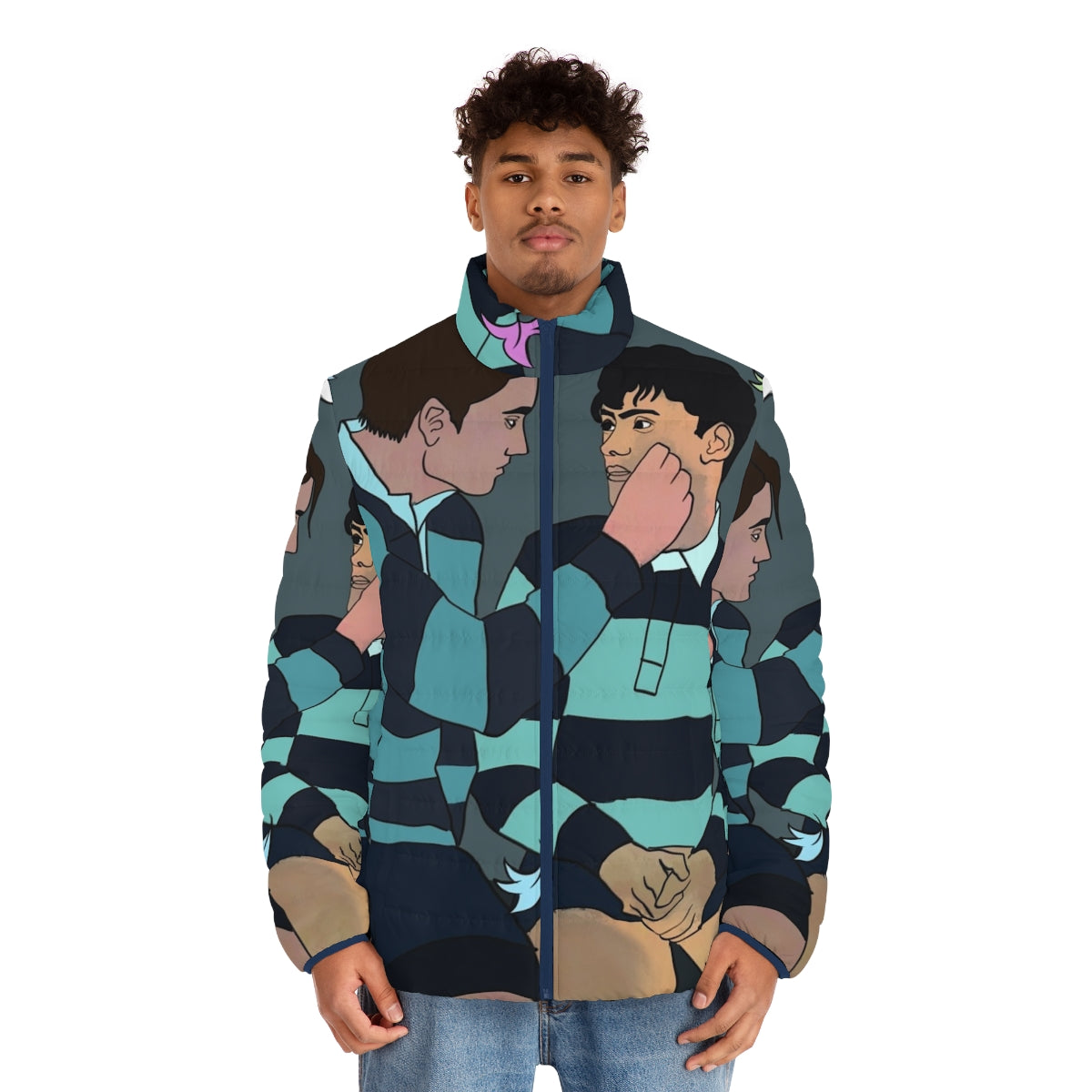 Nick and Charlie from the Netflix series Heartstopper wearing a puffer jacket - men front