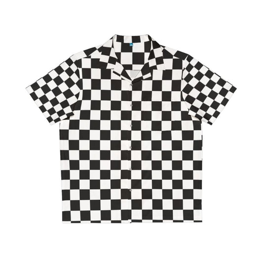 Black Checkerboard Hawaiian Shirt with Abstract Geometric Pattern