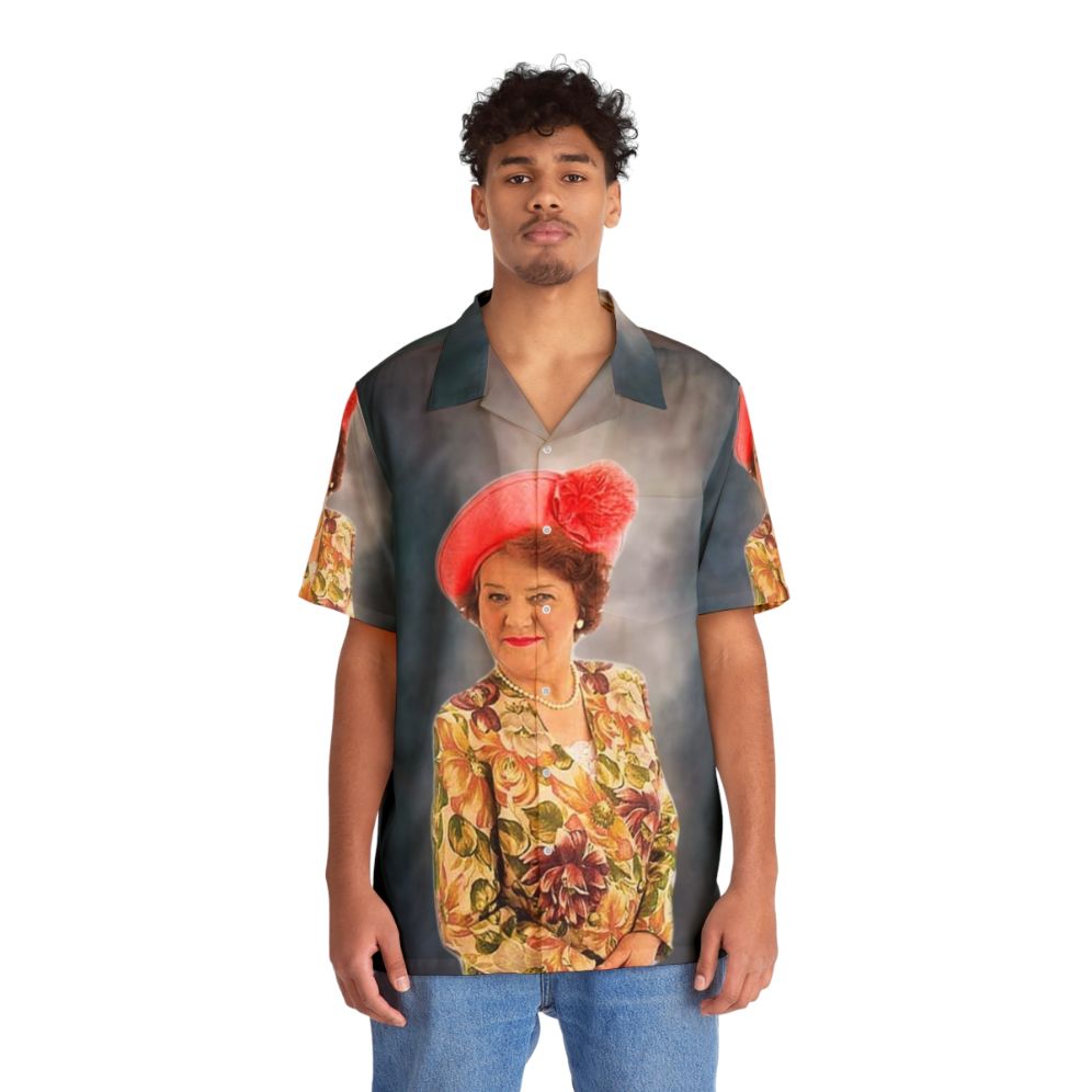 Hyacinth Bucket Hawaiian Shirt with Tropical Floral Pattern - People Front