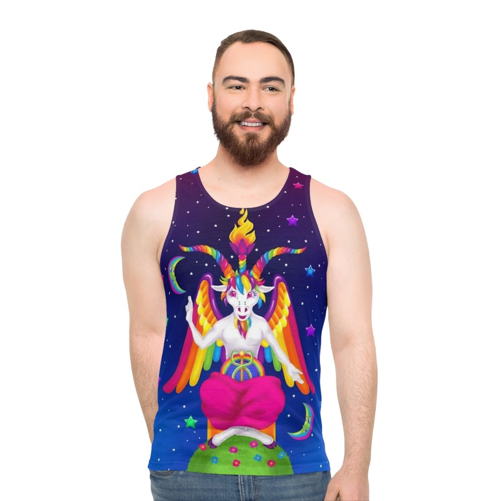 1990s neon rainbow baphomet unisex tank top - men