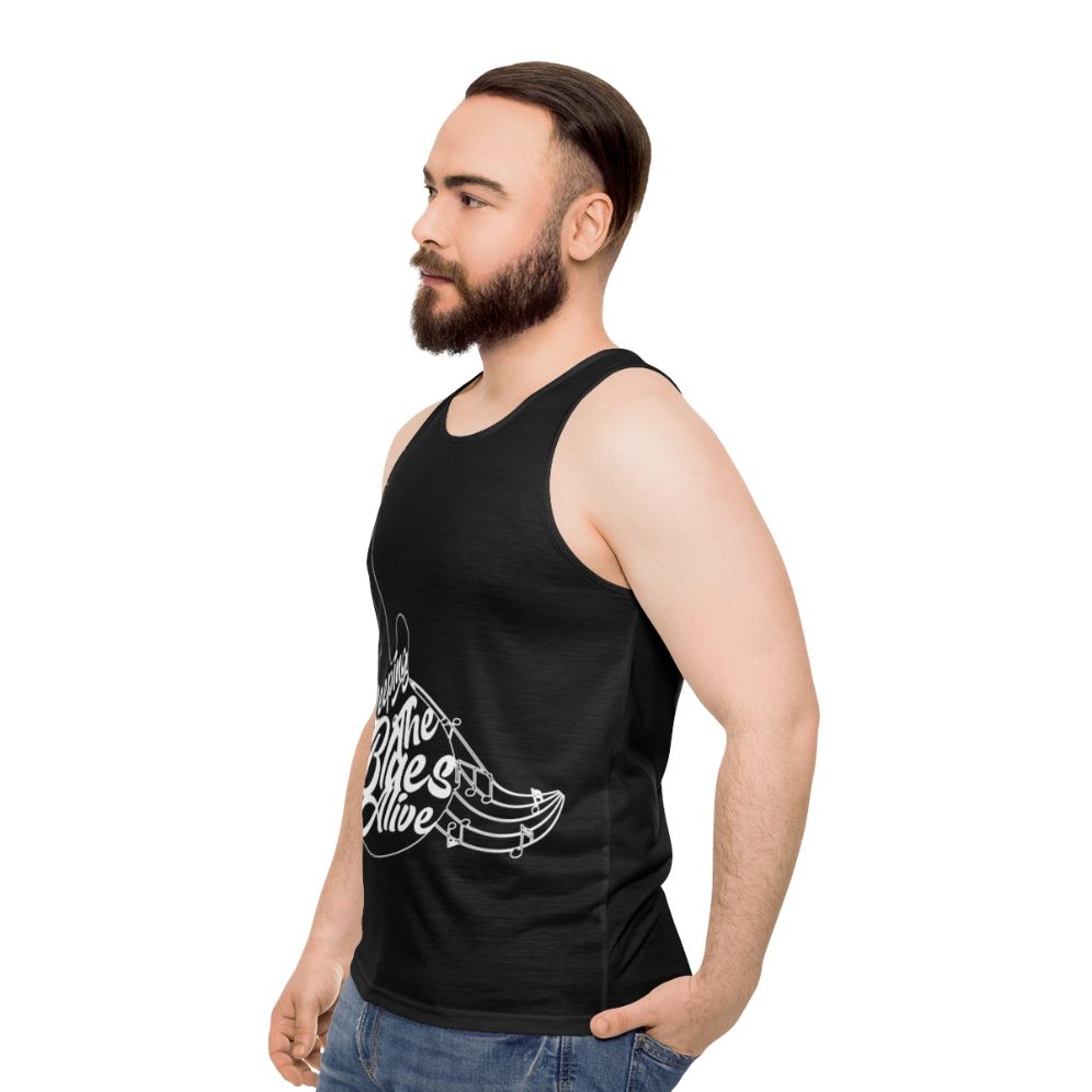 Unisex blues music saxophone lover tank top - men side