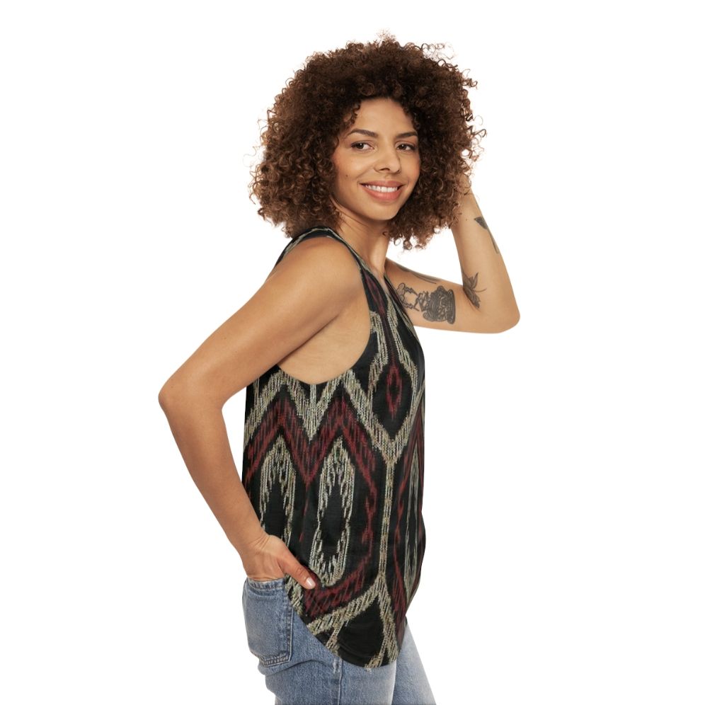 Ethnic design unisex tank top with traditional Filipino cultural patterns - women side