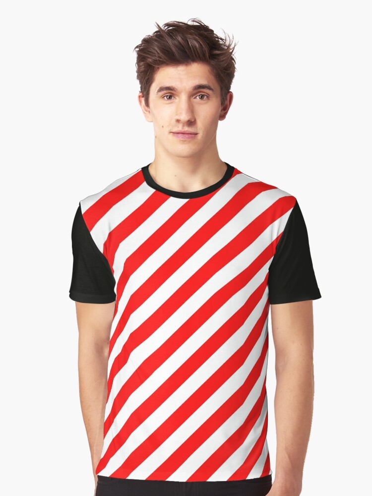 Striped graphic t-shirt with red and white diagonal stripes - Men