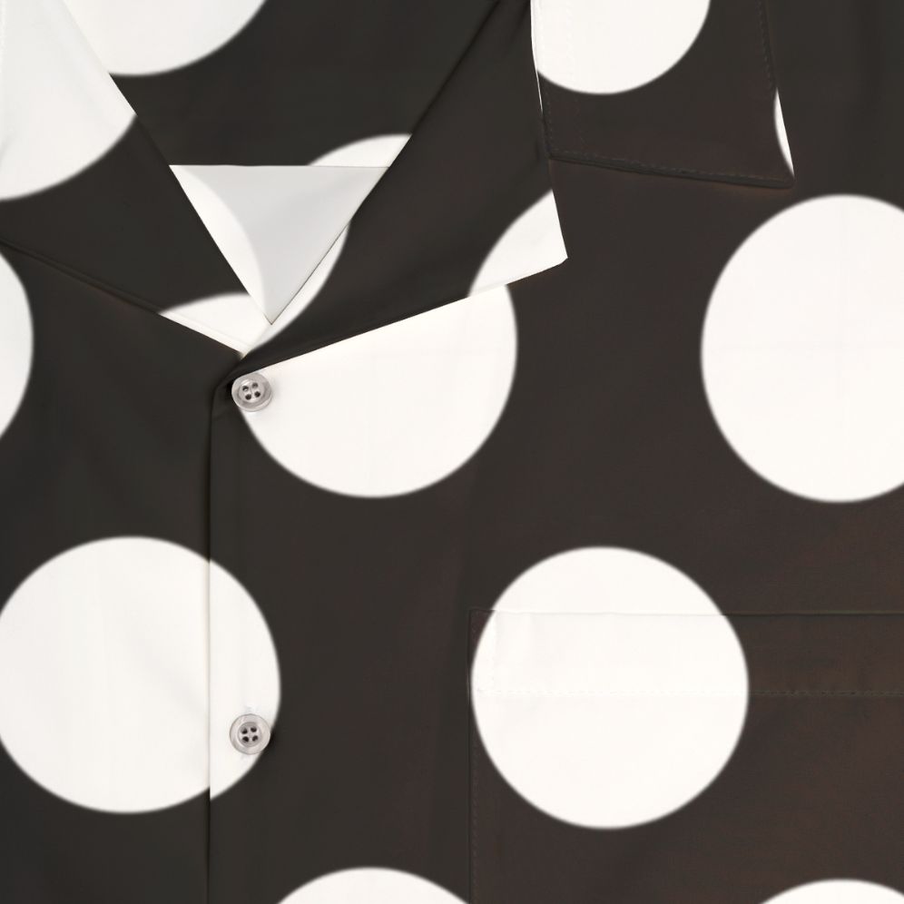 Large white polka dots on black Hawaiian shirt - Detail