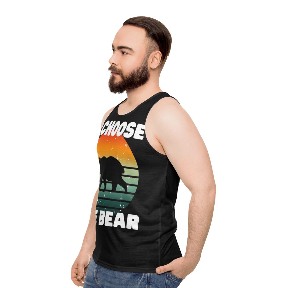 Unisex tank top with a bear graphic design - men side