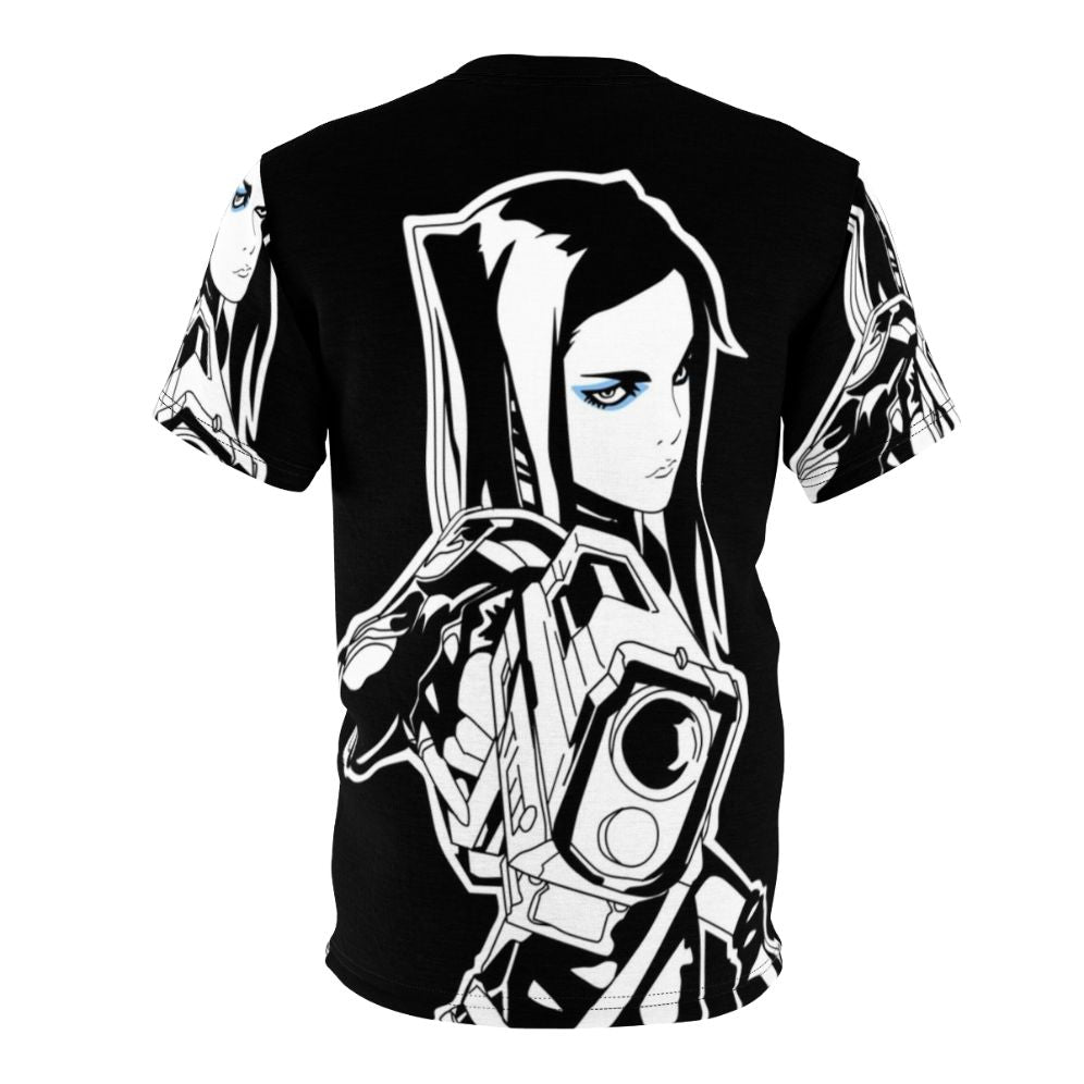 Anime sci-fi character t-shirt featuring the character Re L Mayer from the series Ergo Proxy. - Back