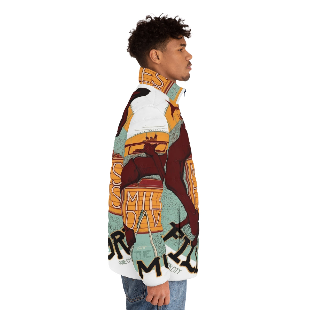 Miles Davis Jazz Puffer Jacket featuring Fillmore Concert Inspired Design - men side right