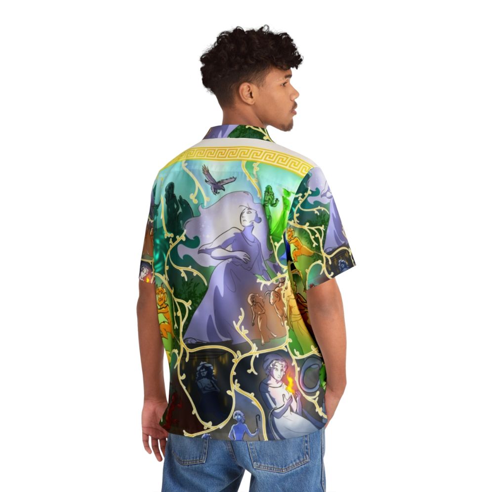 Arachne Hawaiian Shirt with Mythological Imagery - Flat lay