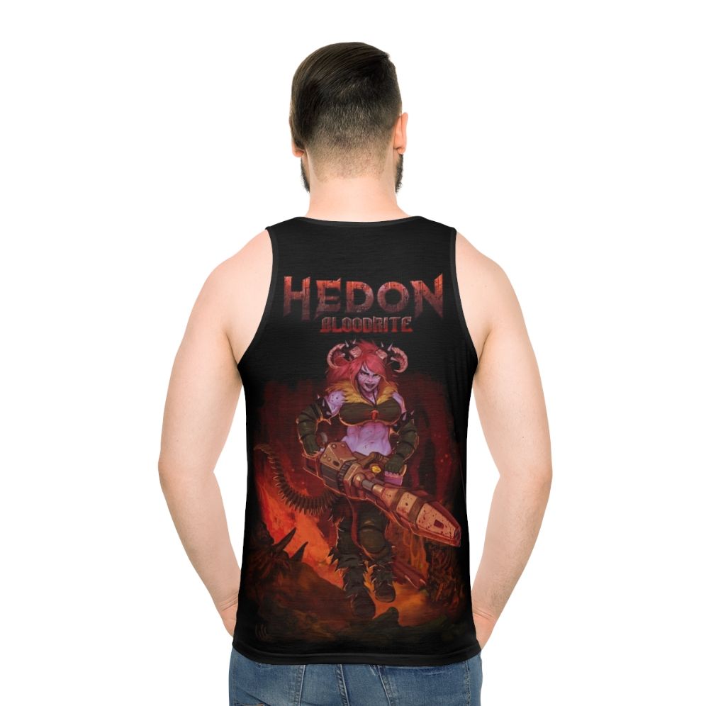 Fantasy gaming character demon retro splash unisex tank top - men back