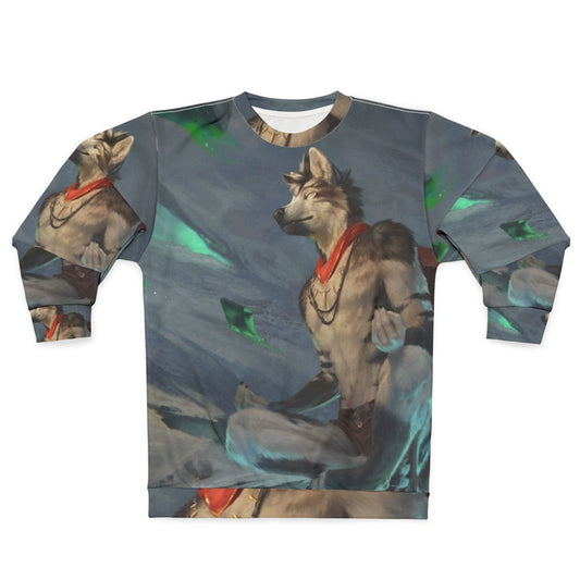 Meditation wolf fantasy sweatshirt with snow and lake