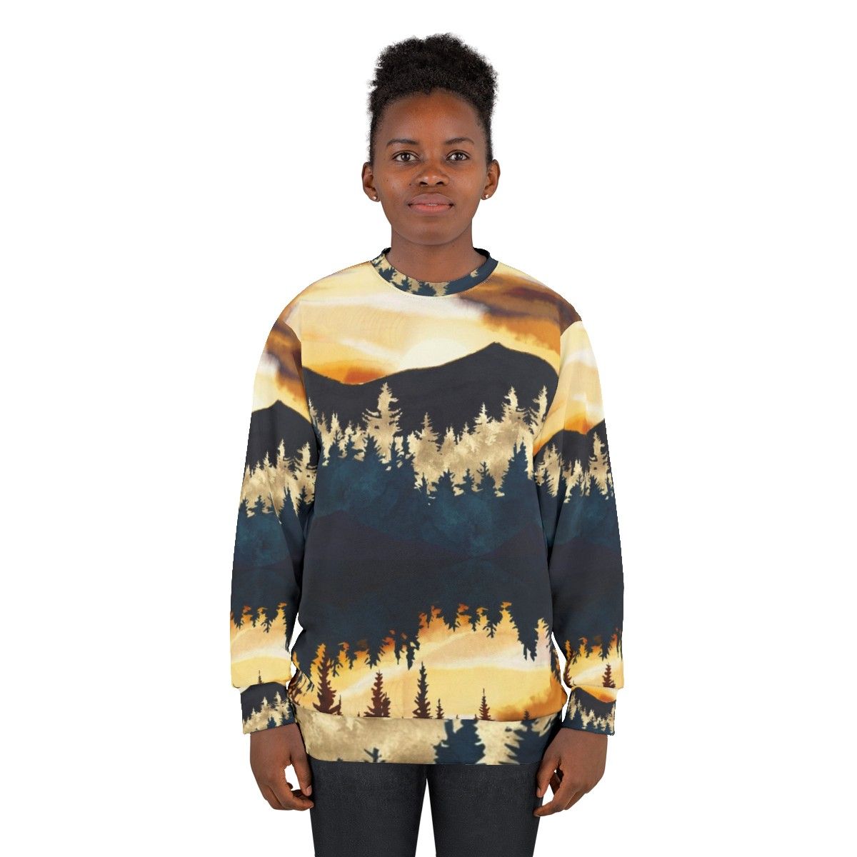 Fall sunset landscape graphic design on a comfortable sweatshirt - women