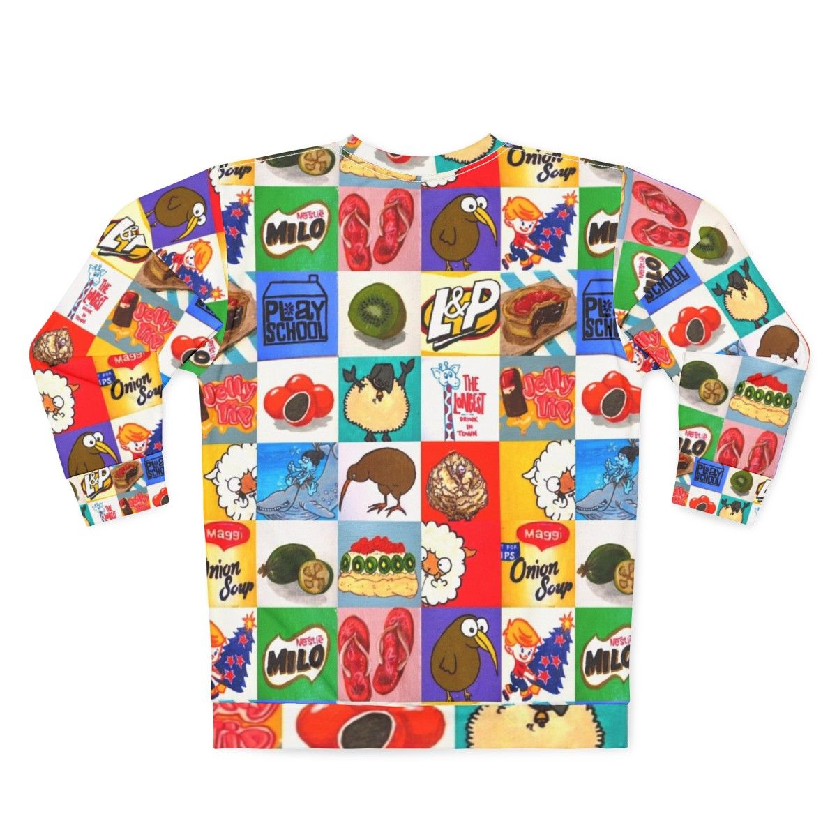 Kiwiana food and drink icons collage sweatshirt - Back