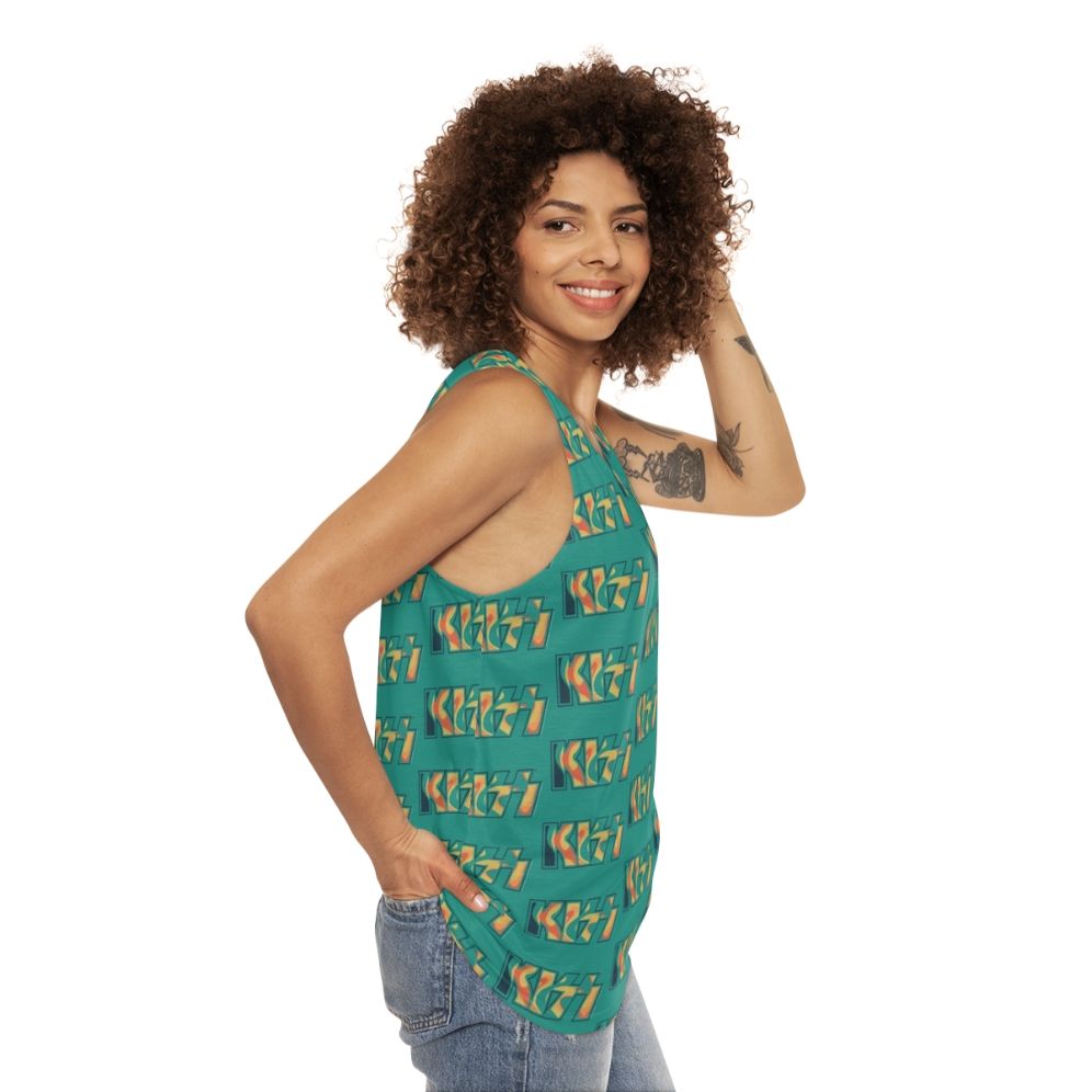 Tropical Tie Dye Kiss The Band Logo Unisex Tank Top - women side