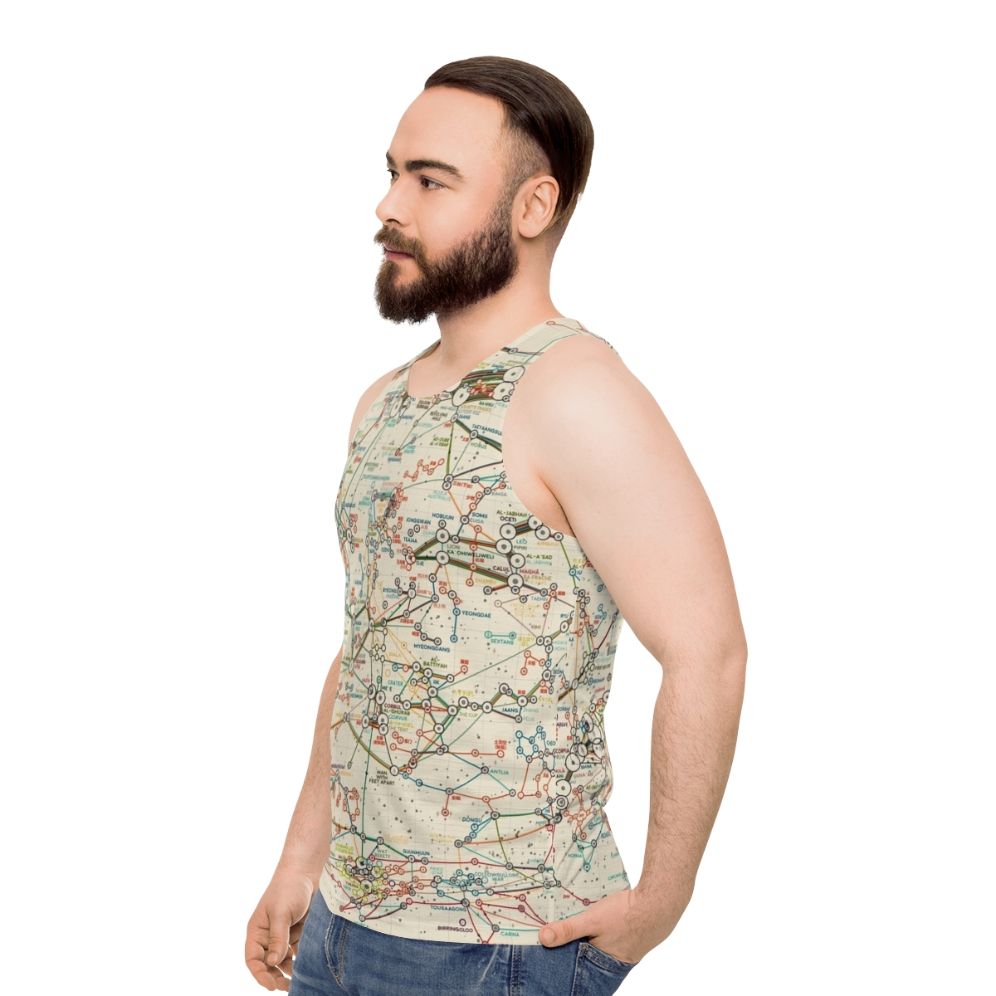 Unisex tank top with a data visualization of the night sky and constellations - men side