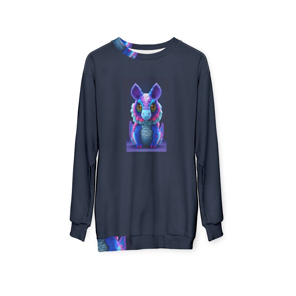 Legendary creature sweatshirt with vibrant, intricate fantasy design - hanging