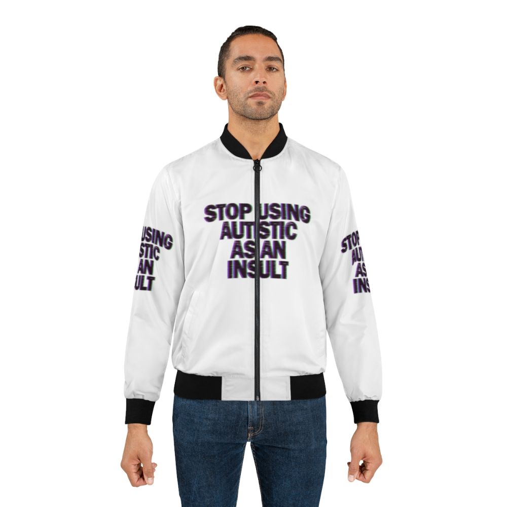 Autism Awareness Bomber Jacket with mental health recovery graphics - Lifestyle