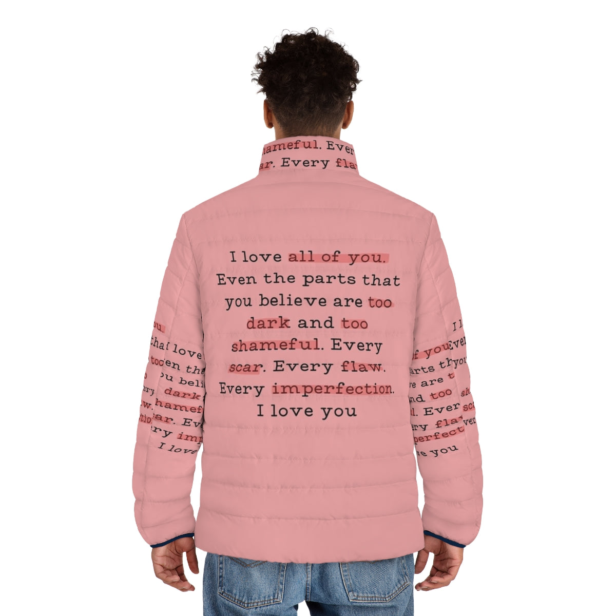 Daphne Bridgerton Inspired Puffer Jacket with Bridgerton Quote - men back