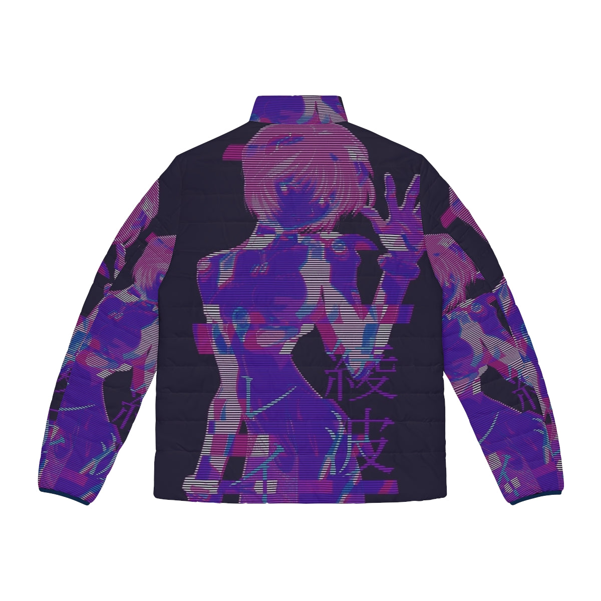 E V W V R E I 2 Puffer Jacket with anime and vaporwave inspired graphic design - Back