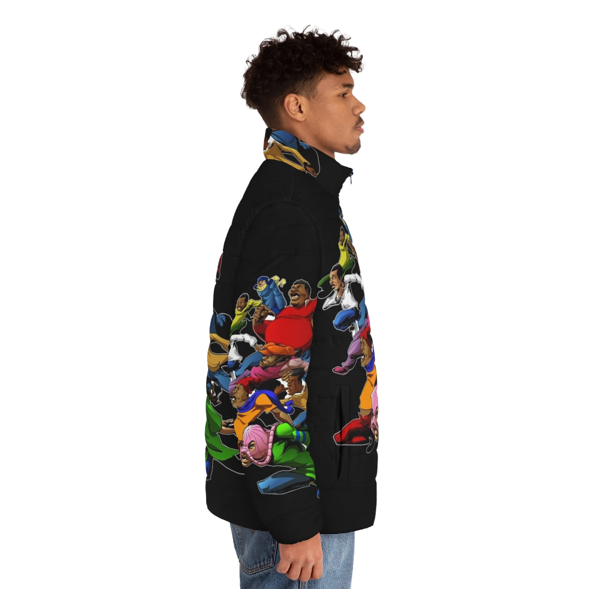 Fat Albert and the Gang retro puffer jacket with African American characters - men side right