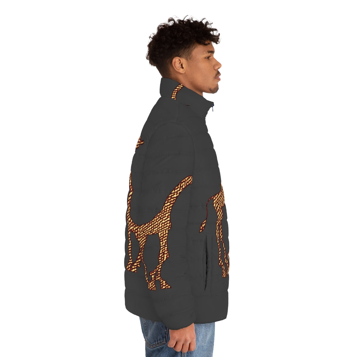 Giraffe puffer jacket with colorful abstract animal print design - men side right