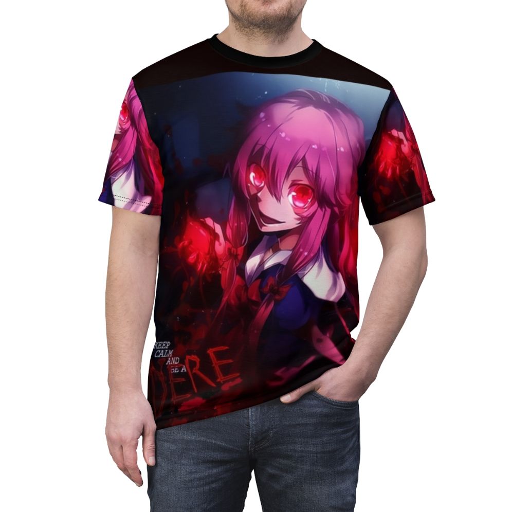 Mirai Nikki-inspired anime t-shirt with yuno gasai character - men front