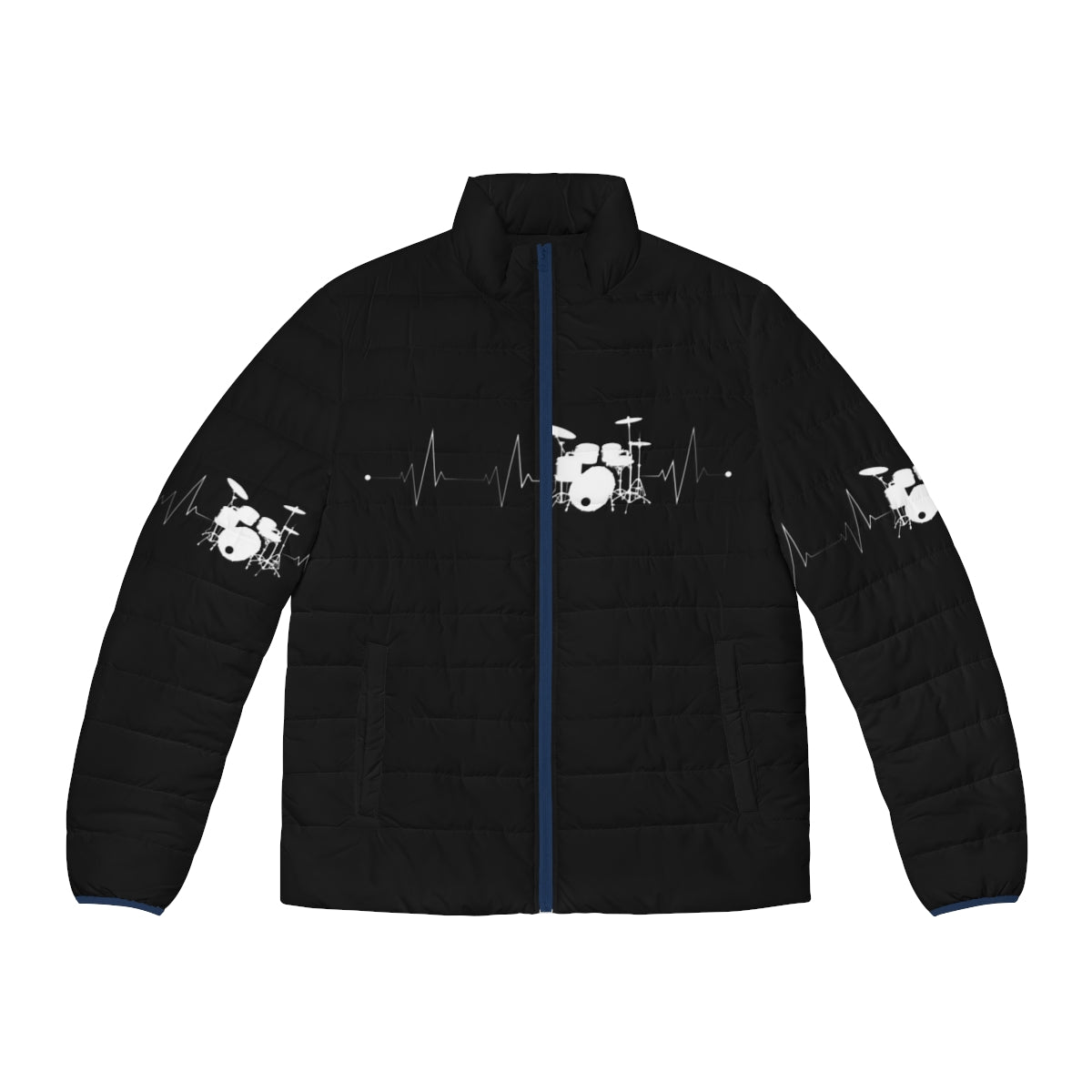 Drums Heartbeat Drummer Puffer Jacket - Music Lover Gift