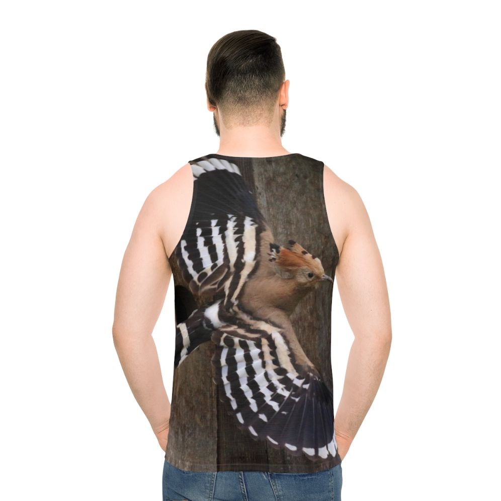 Hoopoe bird in flight on a unisex tank top - men back