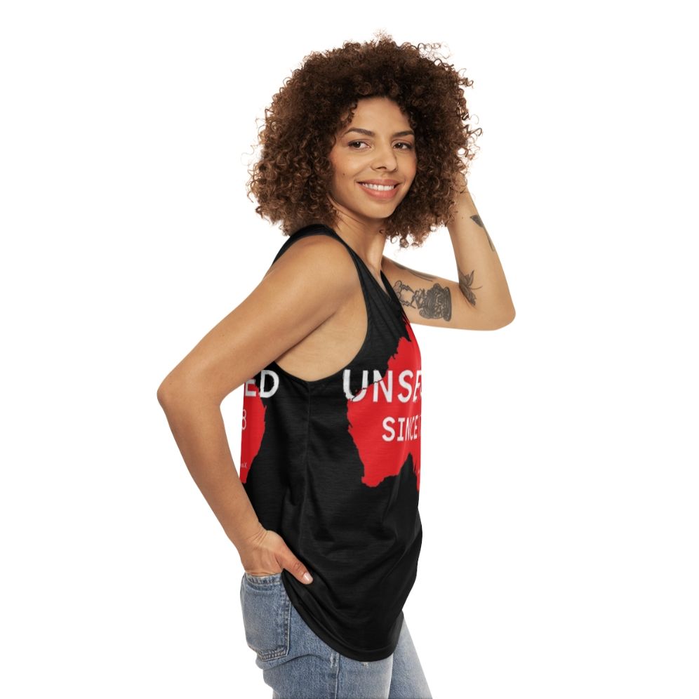 Unsettled Since 1788 Unisex Red Tank Top - women side