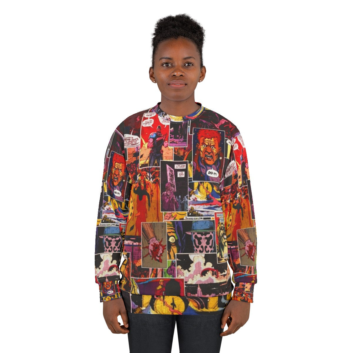 Watchmen comic book inspired sweatshirt with collage of characters - women