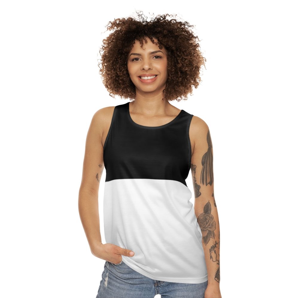 Bicolor unisex tank top with modern geometric pattern - women