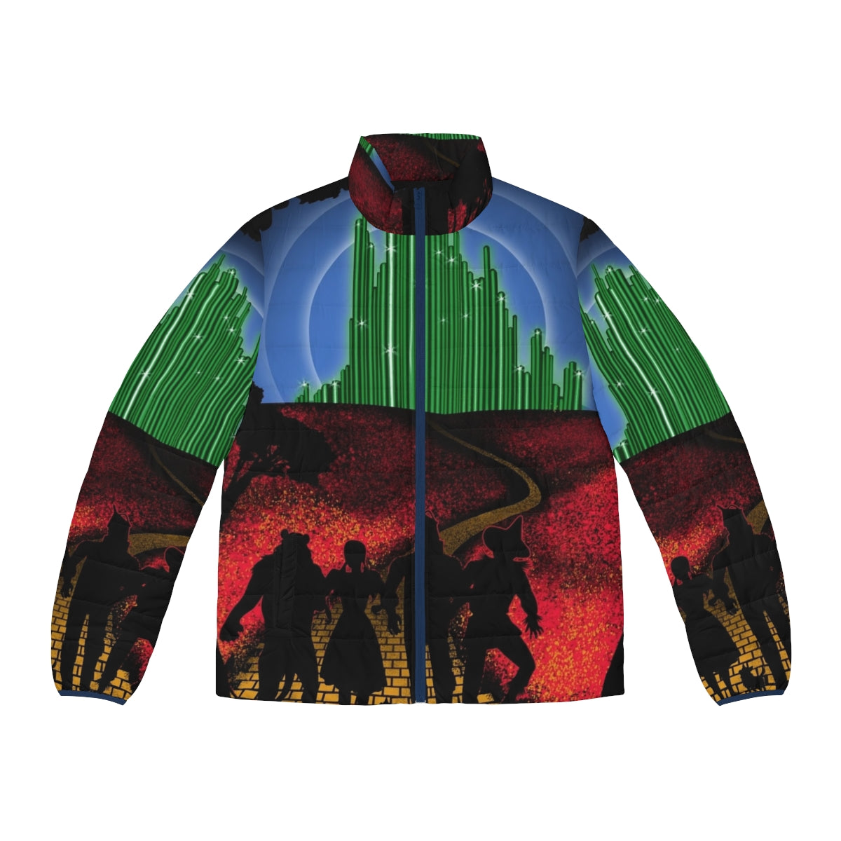 Yellow Brick Road Puffer Jacket featuring iconic Wizard of Oz elements