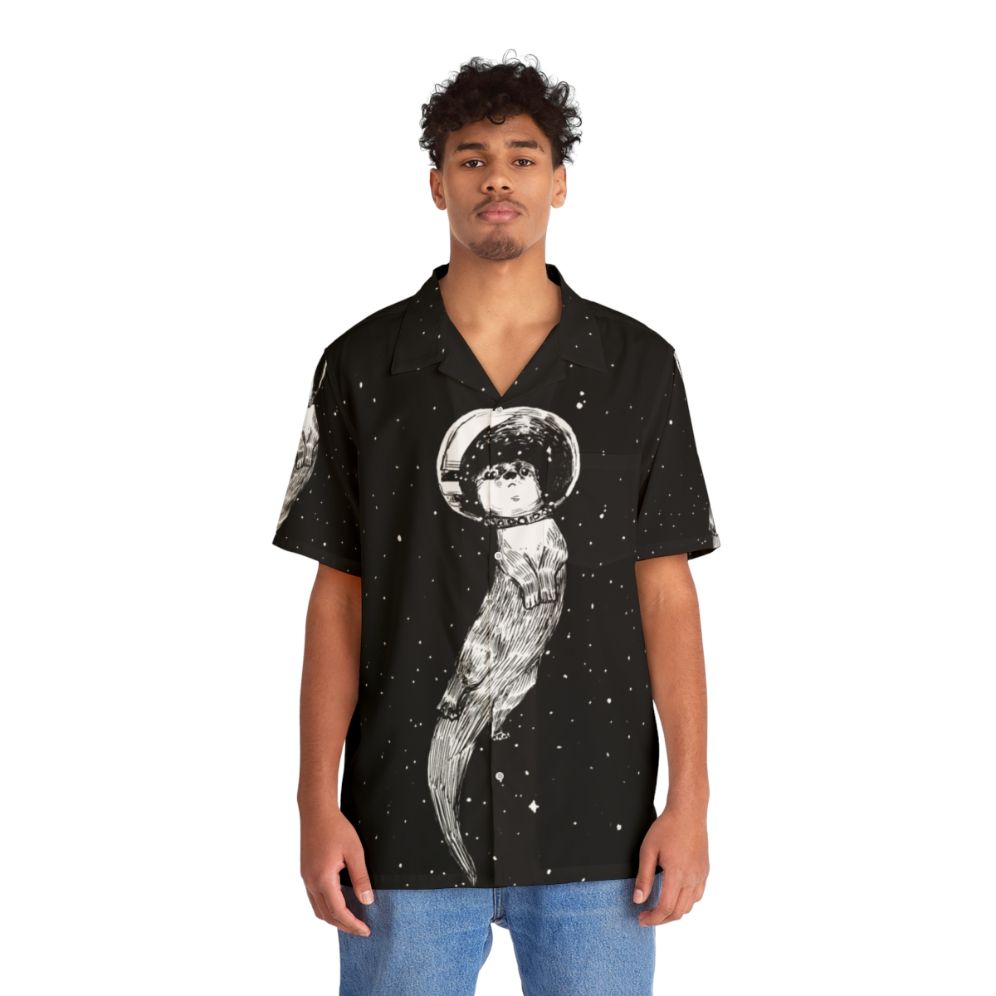 Drifting Otter in Cosmic Space Hawaiian Shirt - People Front