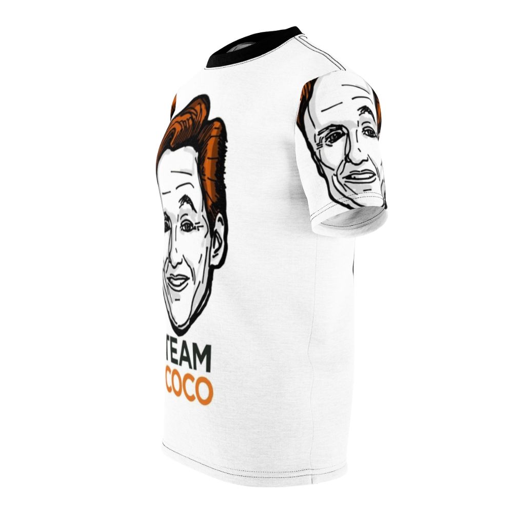 Conan O'Brien inspired All Over Print t-shirt featuring his distinctive eyebrows and "Team Coco" branding - men left