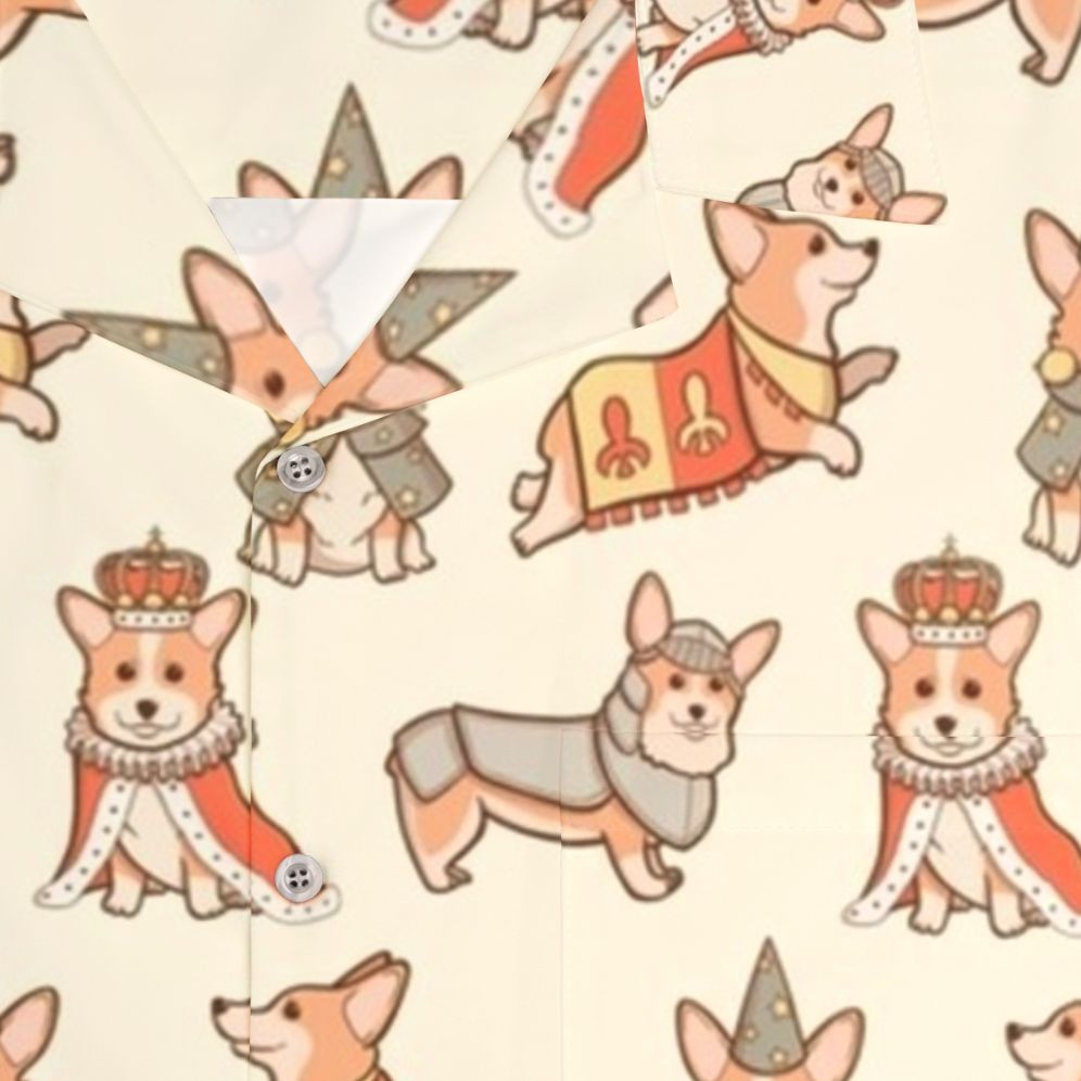 Medieval Fantasy Corgi Hawaiian Shirt with Magical Fairytale Design - Detail