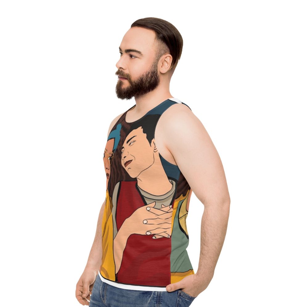 Heartstopper Unisex Tank Top with Charlie and Nick Artwork - men side