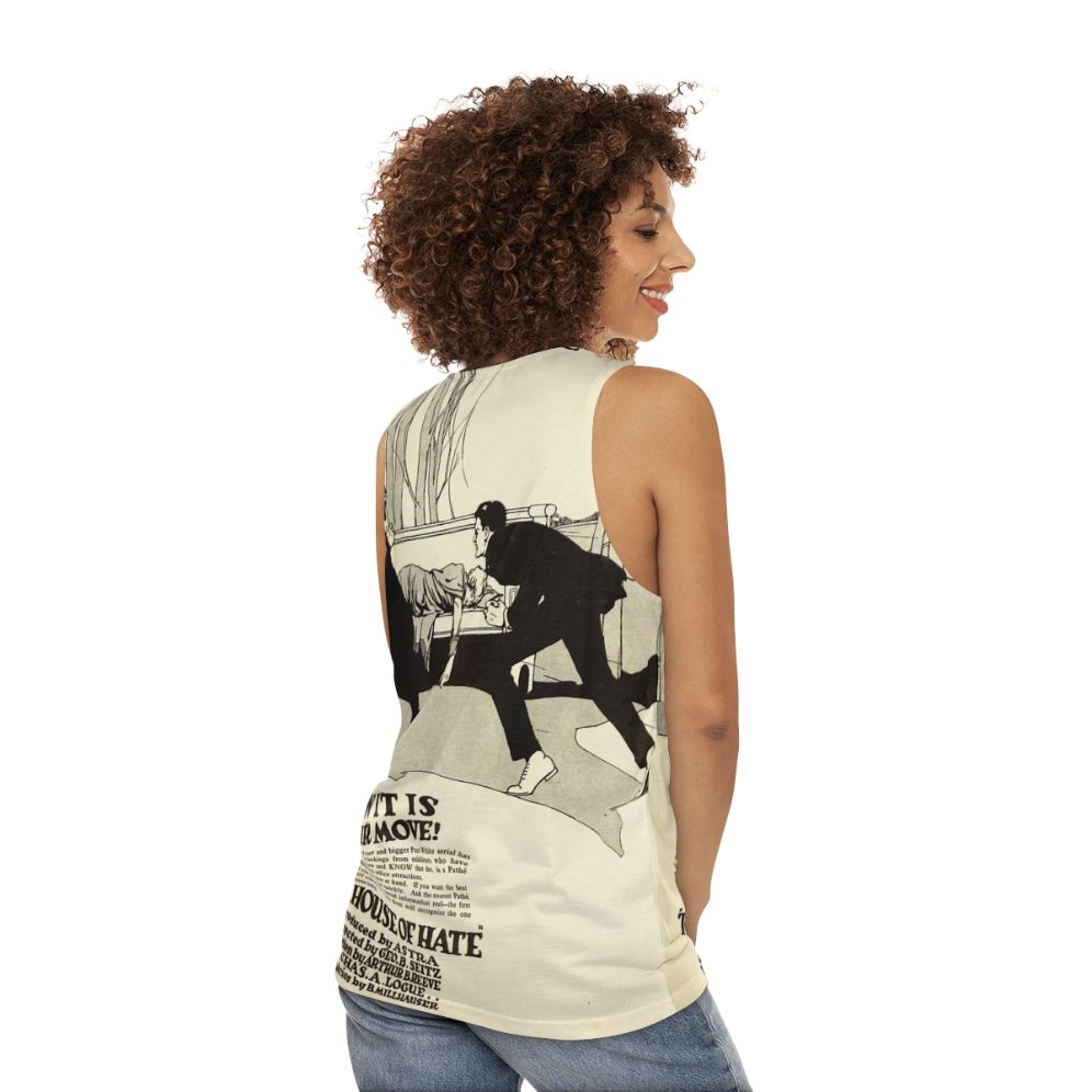 Unisex tank top featuring vintage silent movie design - women back