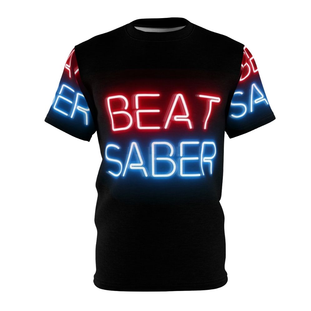 Virtual reality inspired Beat Saber T-Shirt with neon colors and cyberpunk vibes