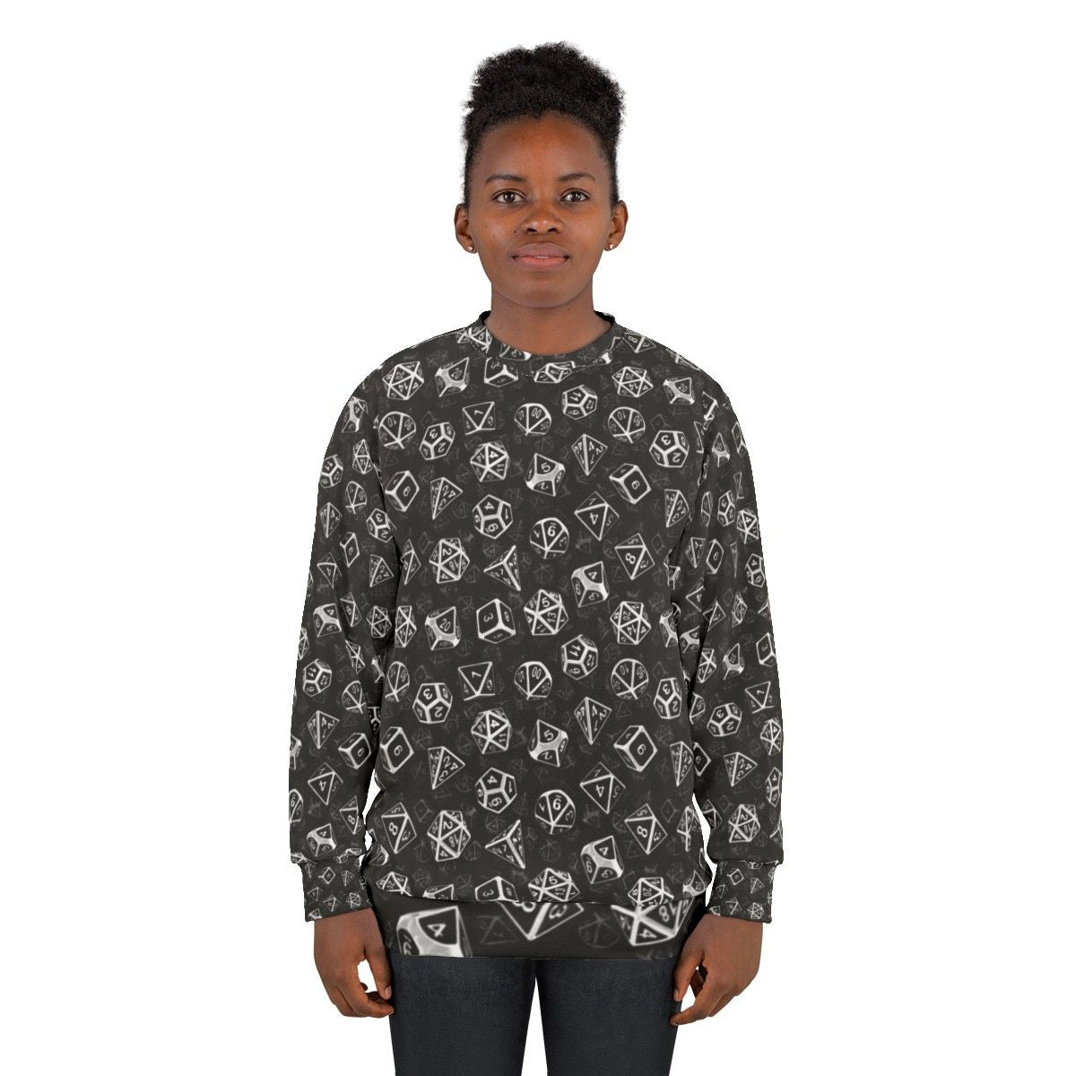 D20 Dice Set Pattern White Sweatshirt - women