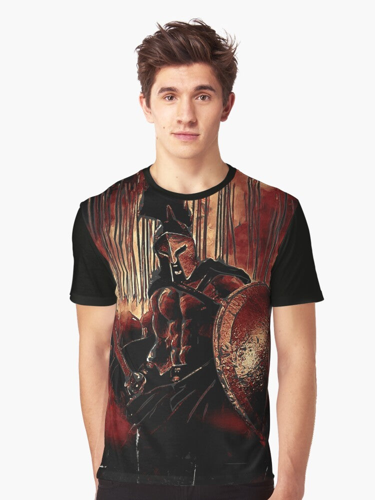 Spartan King graphic t-shirt featuring the legendary warrior Leonidas from the film 300 - Men