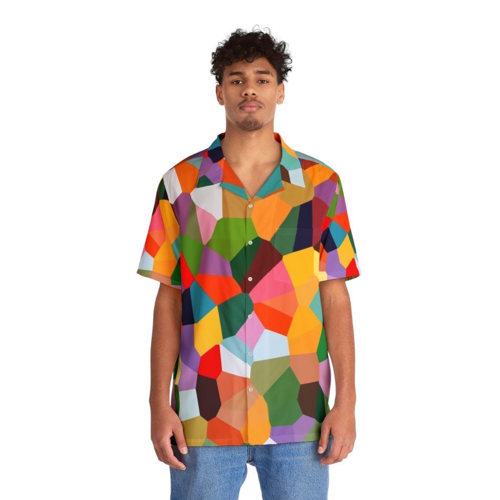 Voronoi Hawaiian Shirt featuring vibrant colors and patterns - People Front