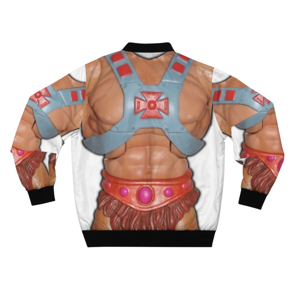 Vintage-style bomber jacket with a retro He-Man action figure graphic - Back