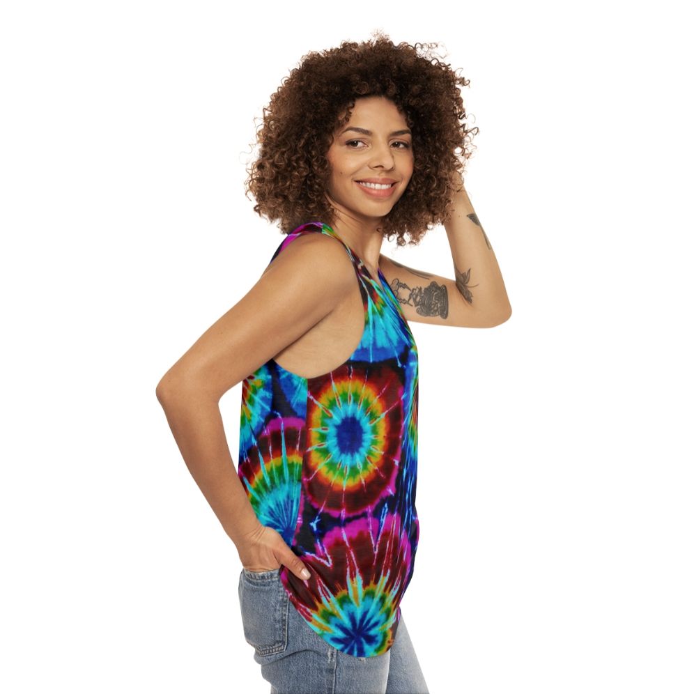 Colorful tie dye unisex tank top - women side