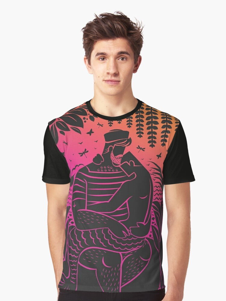 Sunset graphic design with a sailor daddy silhouette - Men