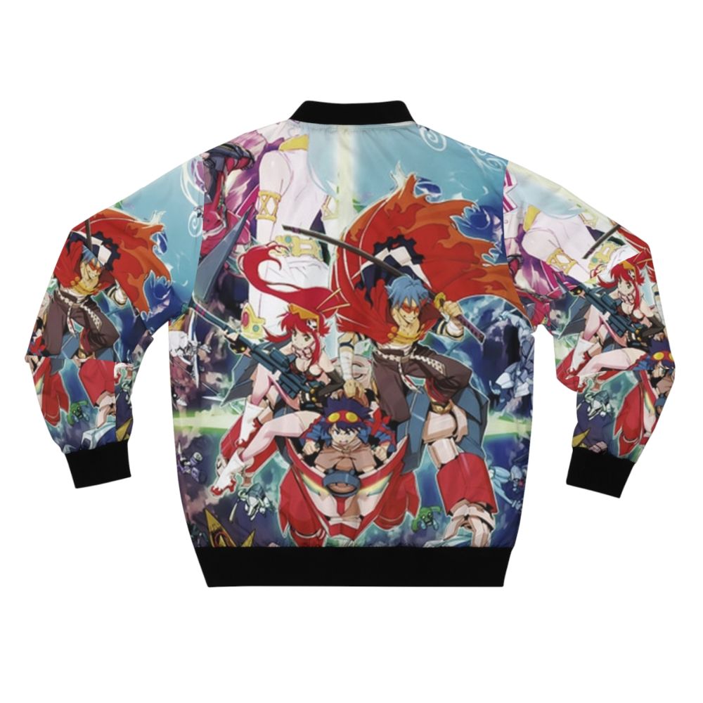 Tengen Toppa Gurren Lagann anime-inspired bomber jacket featuring characters Kamina, Yoko Littner, Nia Teppelin, and Rossiu. - Back