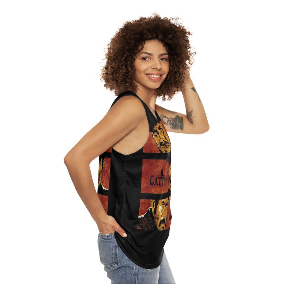 Unisex tank top featuring the iconic movie "The Good, The Bad and The Ugly" design - women side