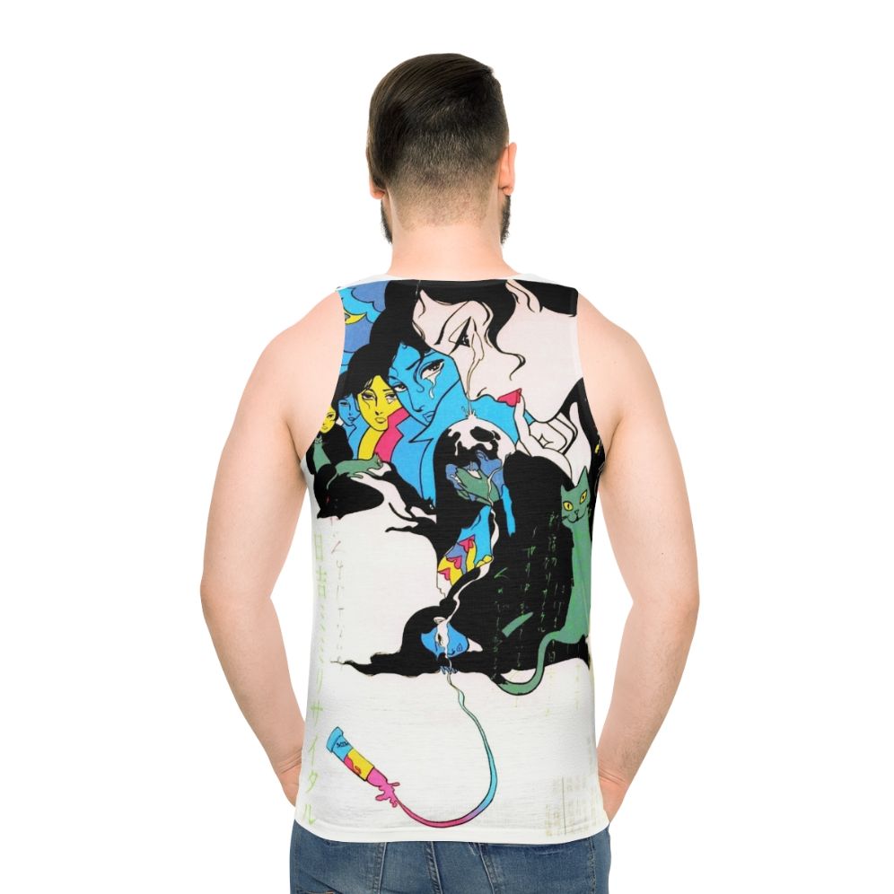 Vintage Kanashimi Unisex Tank Top - Melancholic Japanese Manga Inspired Design - men back