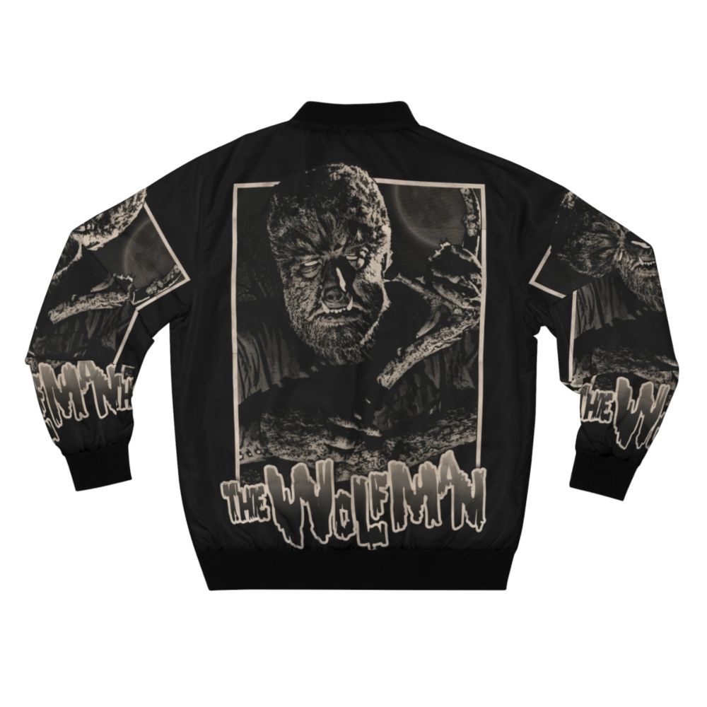 A vintage-inspired bomber jacket featuring a wolfman or werewolf design. - Back